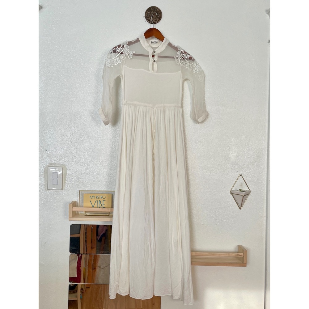 Punk Rave Ivory Lace Mesh Maxi Dress Gothic Cottagecore Victorian Cream